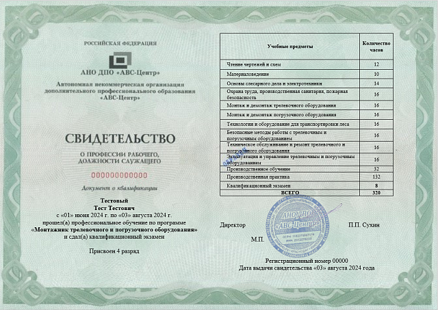 Монтажник трелевочного и погрузочного оборудования (4-5 разряд). Обучение дистанционно